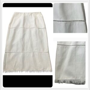 Lafayette 148 New York Vintage Chic Cream Linen Long Fringe Skirt